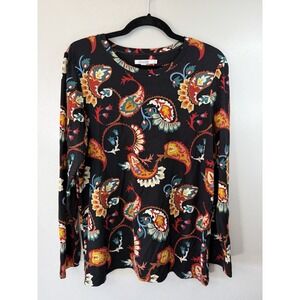 Chicos 2 Black Bold Paisley Print Pullover W Scoopneck
